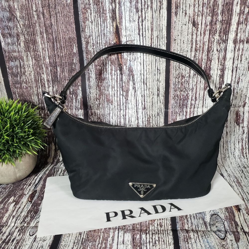 Prada Black Nylon Shoulder Bag with Silver Hardware